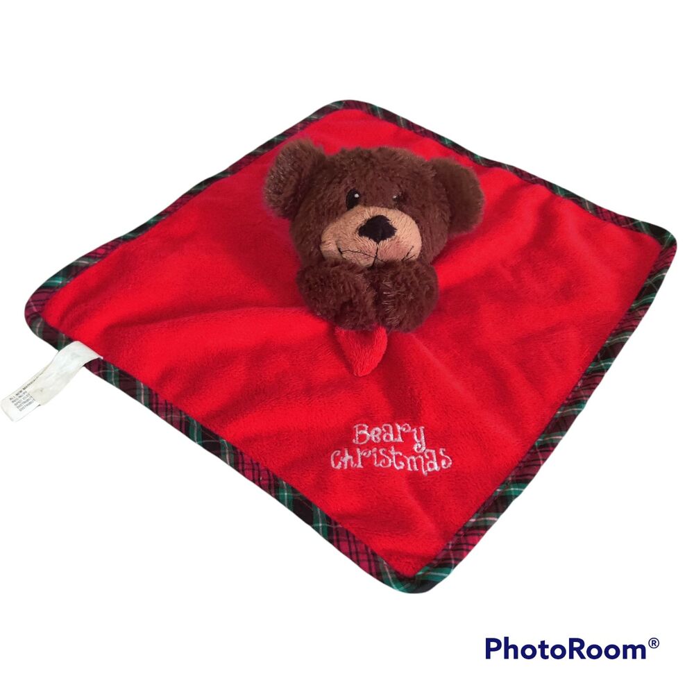 Beary Christmas Teddy Bear Lovey Plush Security Blanket Red & Green